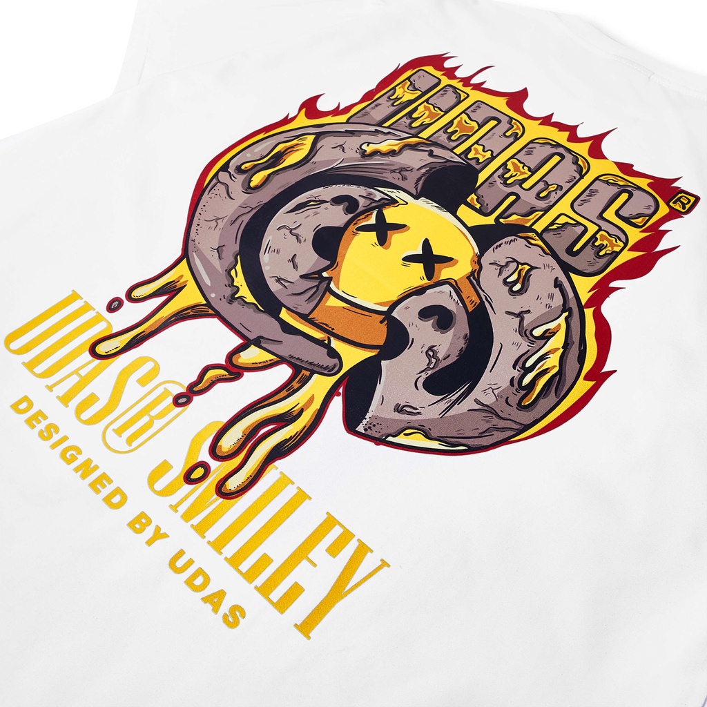 Áo thun tay lỡ UDAS phông Unisex nam nữ Cotton oversize form rộng SMILEY FLAME - Trắng | BigBuy360 - bigbuy360.vn