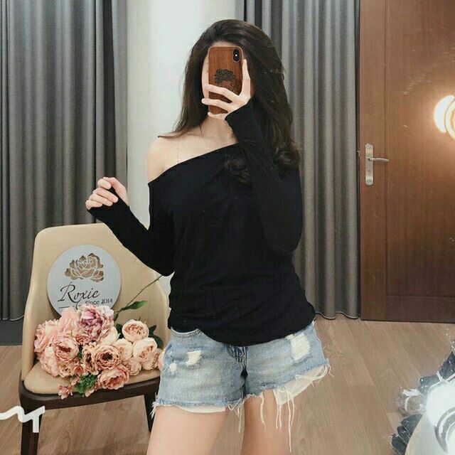 ÁO LỆCH VAI XỎ NGÓN COTTON CAO CẤP ( Trắng/Đen ) | BigBuy360 - bigbuy360.vn
