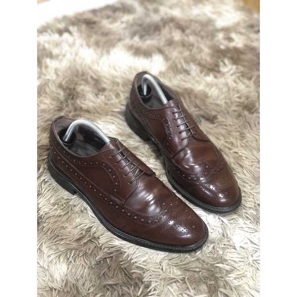 [Giày 2hand] [Size 43] [TonaShoe] Giày Tây Kiểu Dáng Wingtips Màu Đỏ Mận Da Bóng