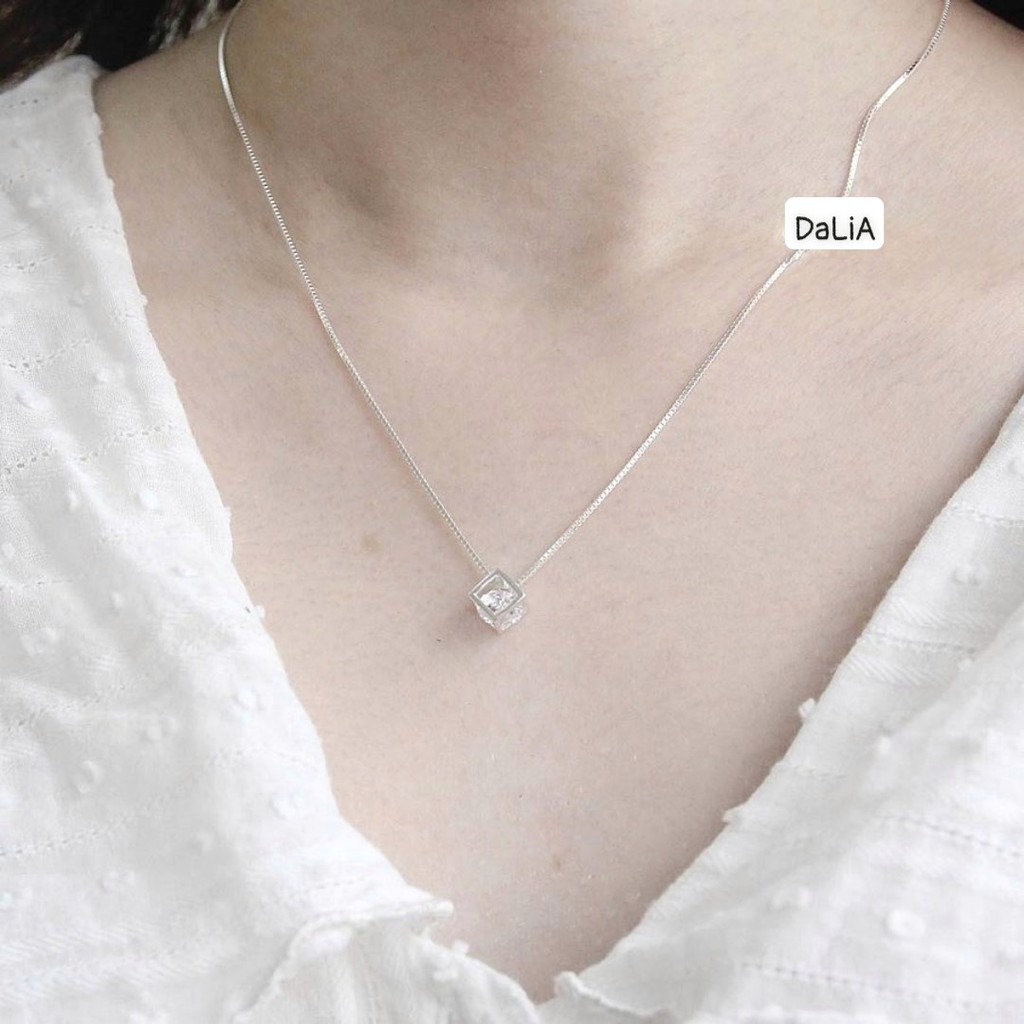 Dây chuyền bạc nữ DaLiA Jewelry hộp đá lục lăng