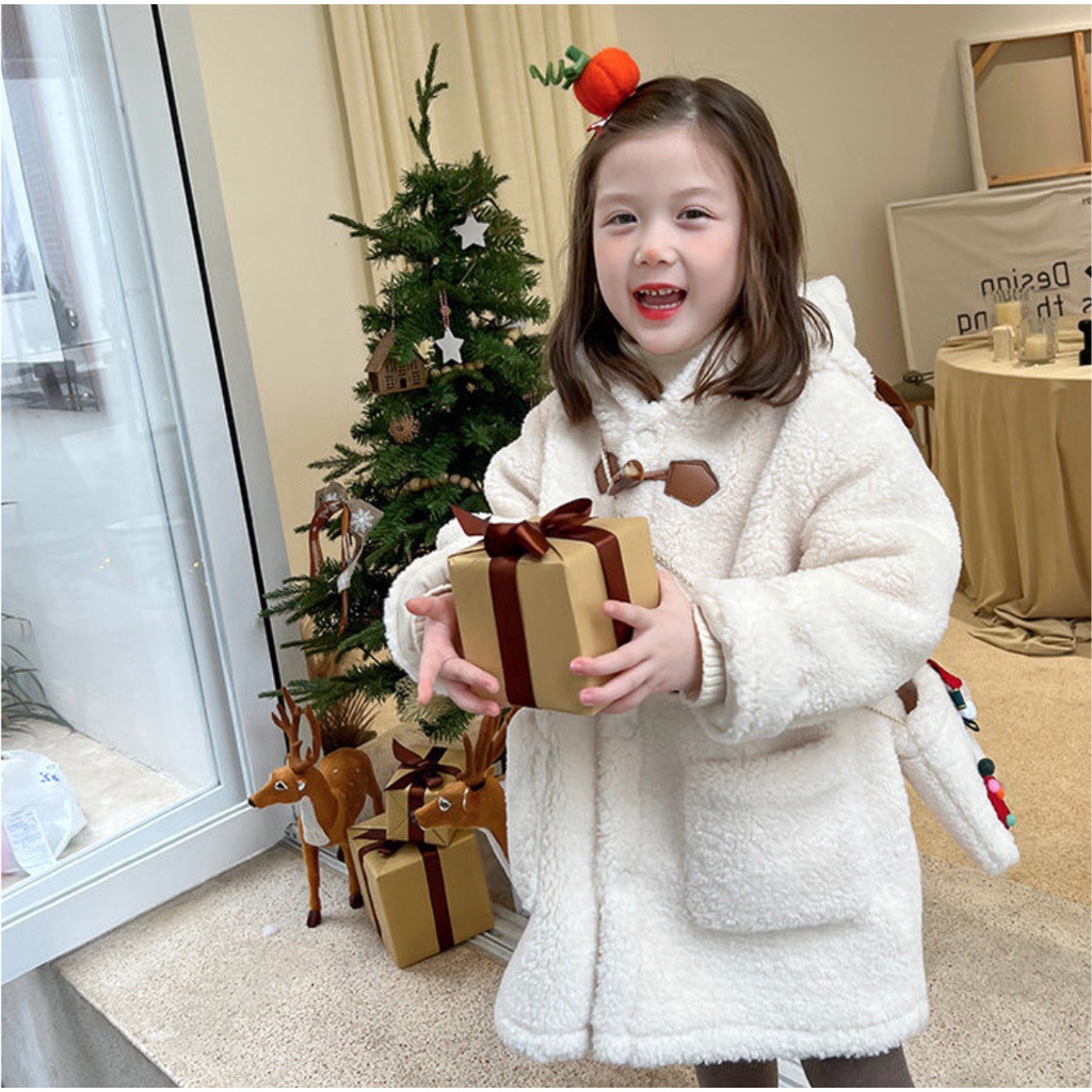 AG353 - Áo khoác lông cừu bé gái tuần lộc sz 80-130, trang phục cho bé Giáng sinh