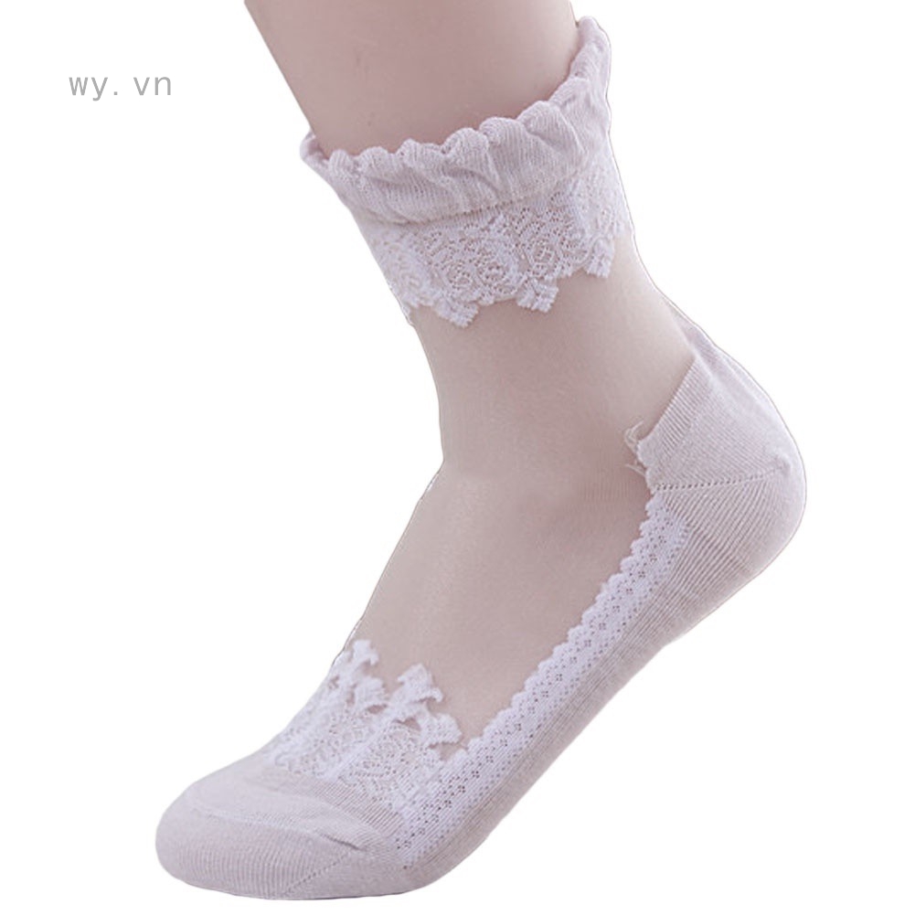 Cặp vớ cổ ngắn xuyên thấu phối ren siêu mỏng cá tính thời trang dành cho nữ