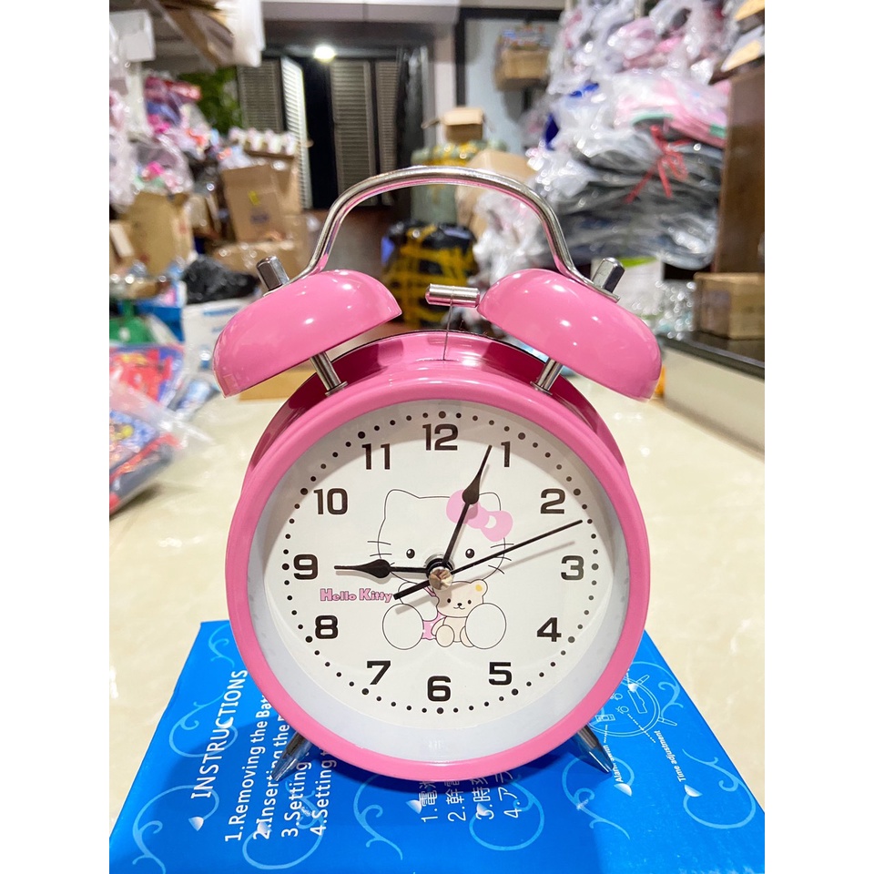 ĐỒNG HỒ ĐỂ BÀN BÁO THỨC 2 QUẢ CHUÔNG KITTY CHO BÉ - tặng kèm pin