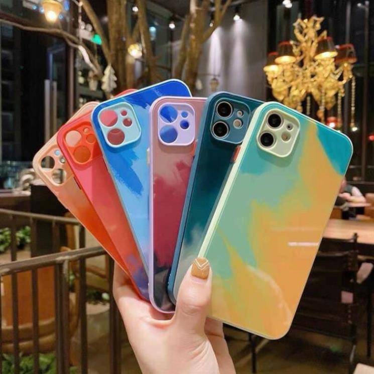 (Từ iPhone 6 đến 12 Pro Max) Ốp lưng kính viền vuông loang màu bảo vệ camera siêu đẹp cực hot 2021