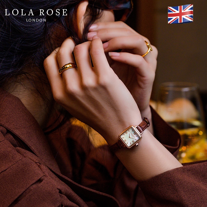 Đồng hồ nữ dây da Lolarose mặt vuông nhỏ cổ điển dây đeo nâu thanh lịch nho nhã cho | BigBuy360 - bigbuy360.vn