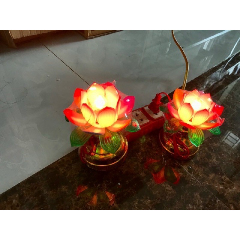 Cặp 2 Đèn thờ cúng hoa sen nhựa cao 12cm