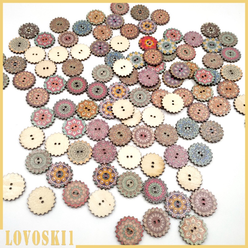 [LOVOSKI1]100 Pieces Painted Gear Wood Buttons for Sewing Craft DIY Accessories 20mm