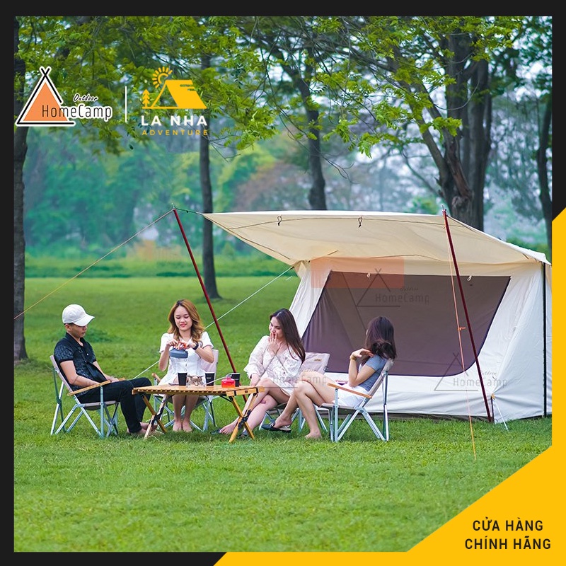 Lều cắm trại 2 lớp vải cao cấp Là Nhà Glamping, Camping Vintage 4P dành cho 4-5 người Homecamp