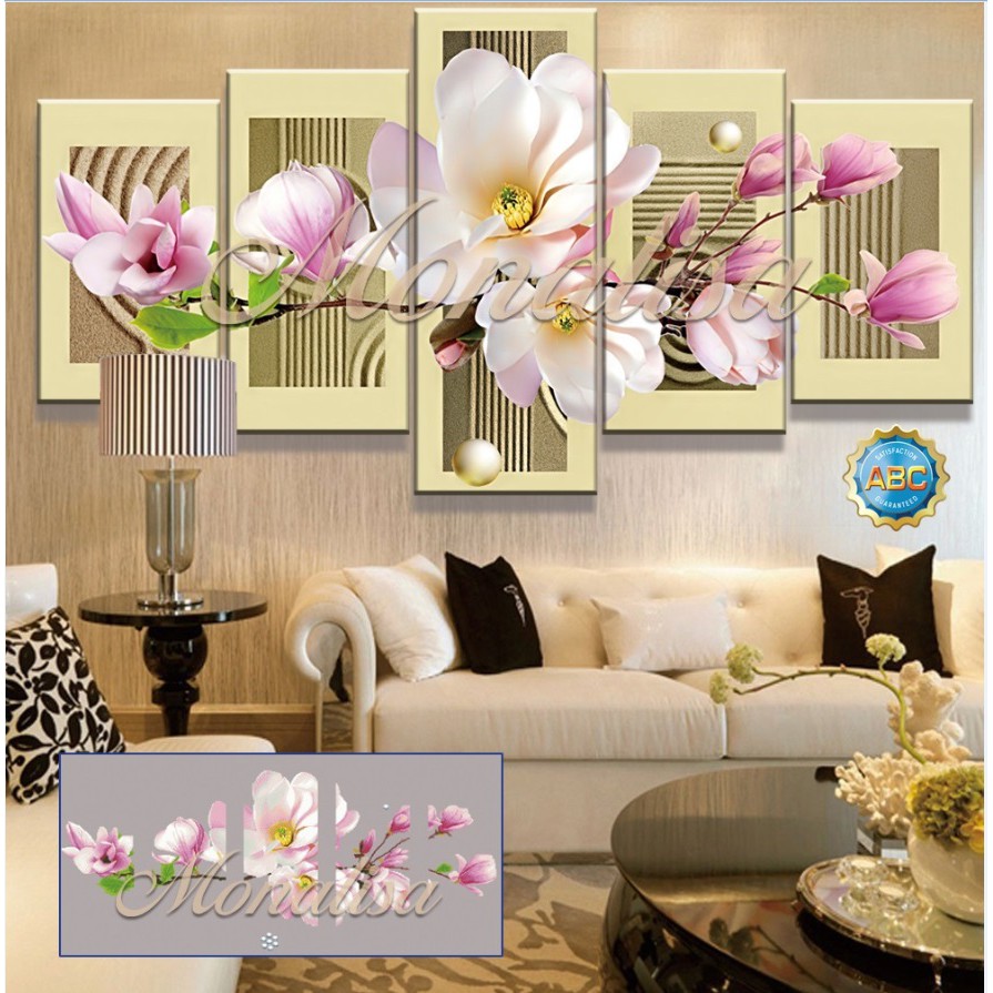 Tranh đính đá Hoa Ngọc Lan 5 bức (145x70cm) - chưa đính đá