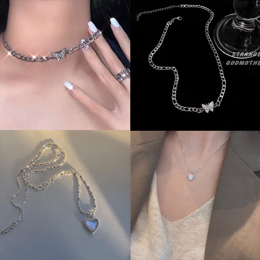 Vòng Cổ Choker Hình Bướm/Trái Tim Đính Đá Lấp Lánh