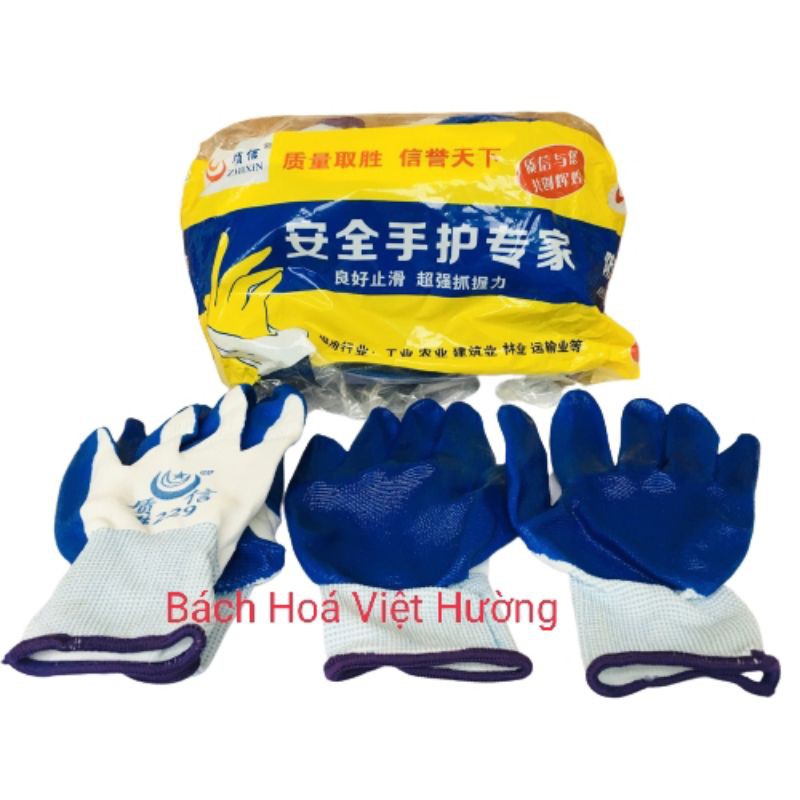 Bộ 12 đôi găng tay phủ Sơn xanh bảo hộ lao động