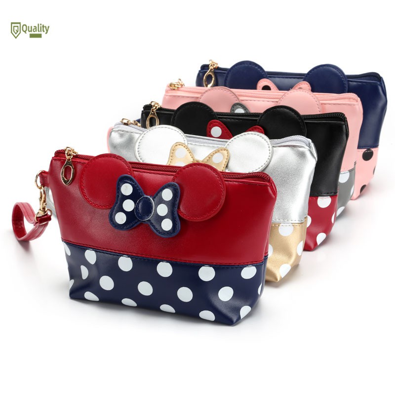 VN❤ Portable Travel Women Lady Makeup Bag PU Leather Waterproof Bowknot Cosmetic Make Up Organizer S