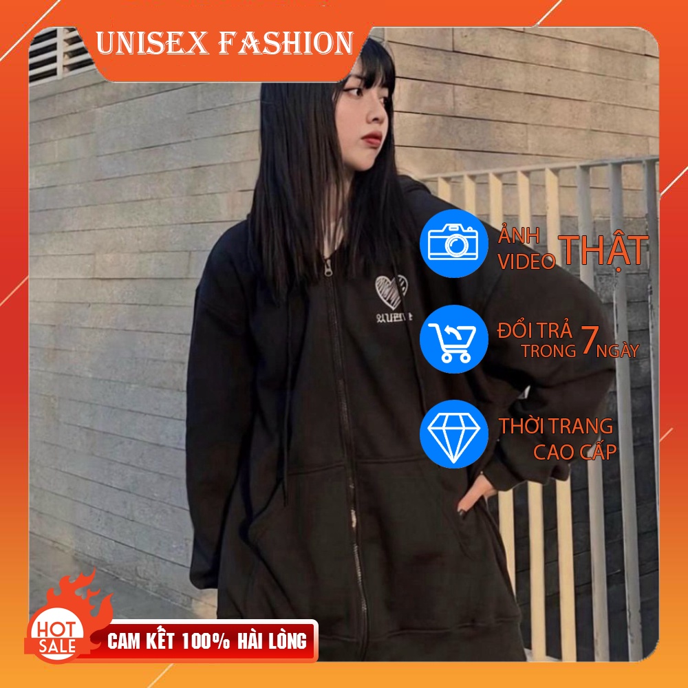 HOT--Áo khoác nỉ nữ, áo hoodie in hình Trái Tim Heart có dây kéo unisex, chất nỉ dày dặn trẻ trung UNISEX FASHION