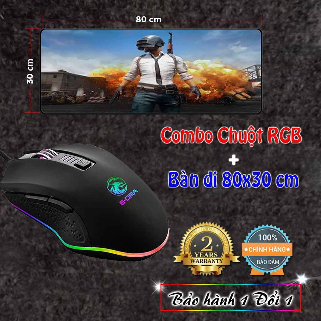 Combo Chuột GAMING RGB + Bàn di 80x30cmChuột RGB LED E-Dra EMS612 BK 3200DPI