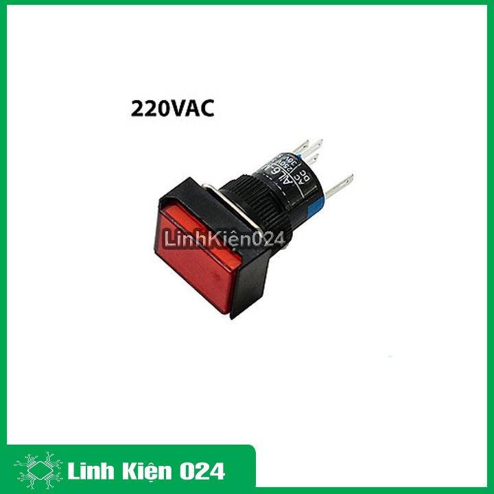 Nút nhấn đề chữ nhật 220VAC LA16J-11D nhấn nhả có đèn