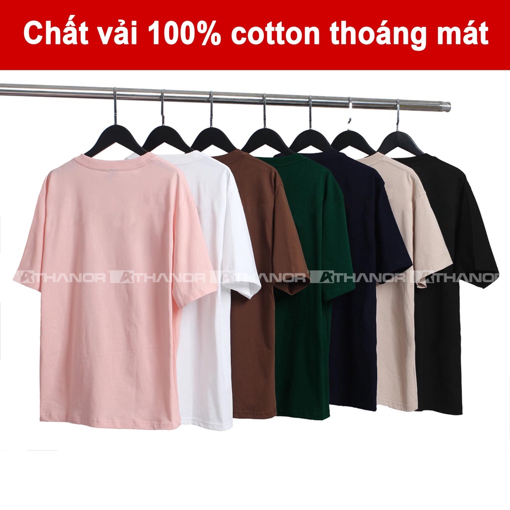 Áo thun tay lỡ ATHANOR phông Unisex 100% Cotton oversize form rộng in chữ nổi logo