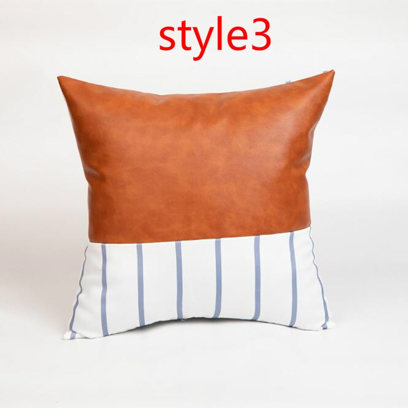 Leather Canvas Stripe Stitching Pillowcase