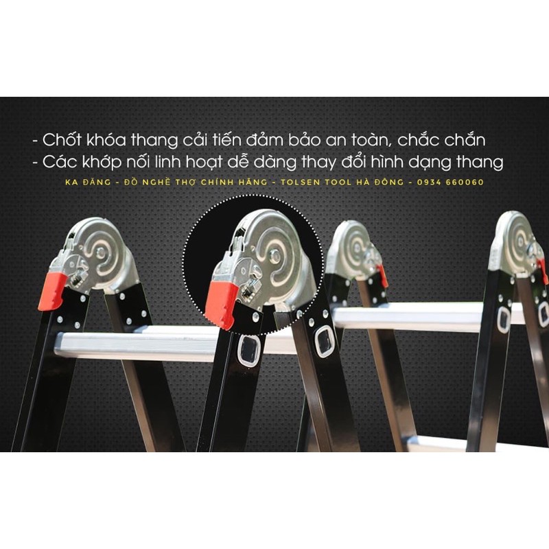 Thang nhôm gấp 4 đoạn chân bản lớn nikawa nkg-43 3m45, nkg-44 4m6, nkg-45 5m7 chính hãng bảo hành 18 tháng