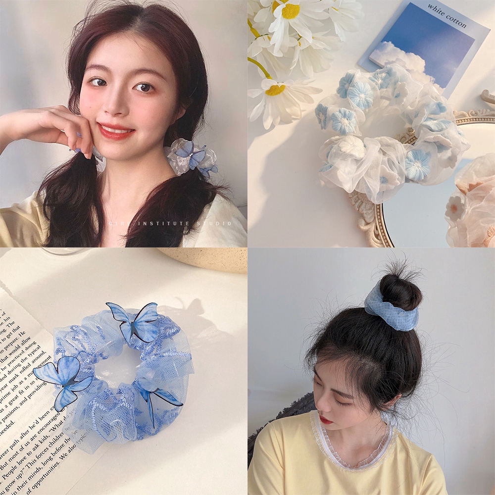 [HOT] màu xanh da trời Scrunchies Hoa Cúc Bươm Voan Cột Tóc Scrunchie Con Gái Chun Buộc Tóc Phụ Kiện Tóc | BigBuy360 - bigbuy360.vn