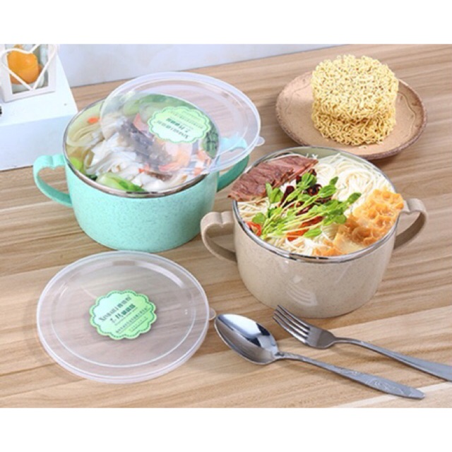 TÔ ĂN MÌ LÕI INOX 2 LỚP CÁCH NHIỆT CÓ NẮP VÀ TAY CẦM