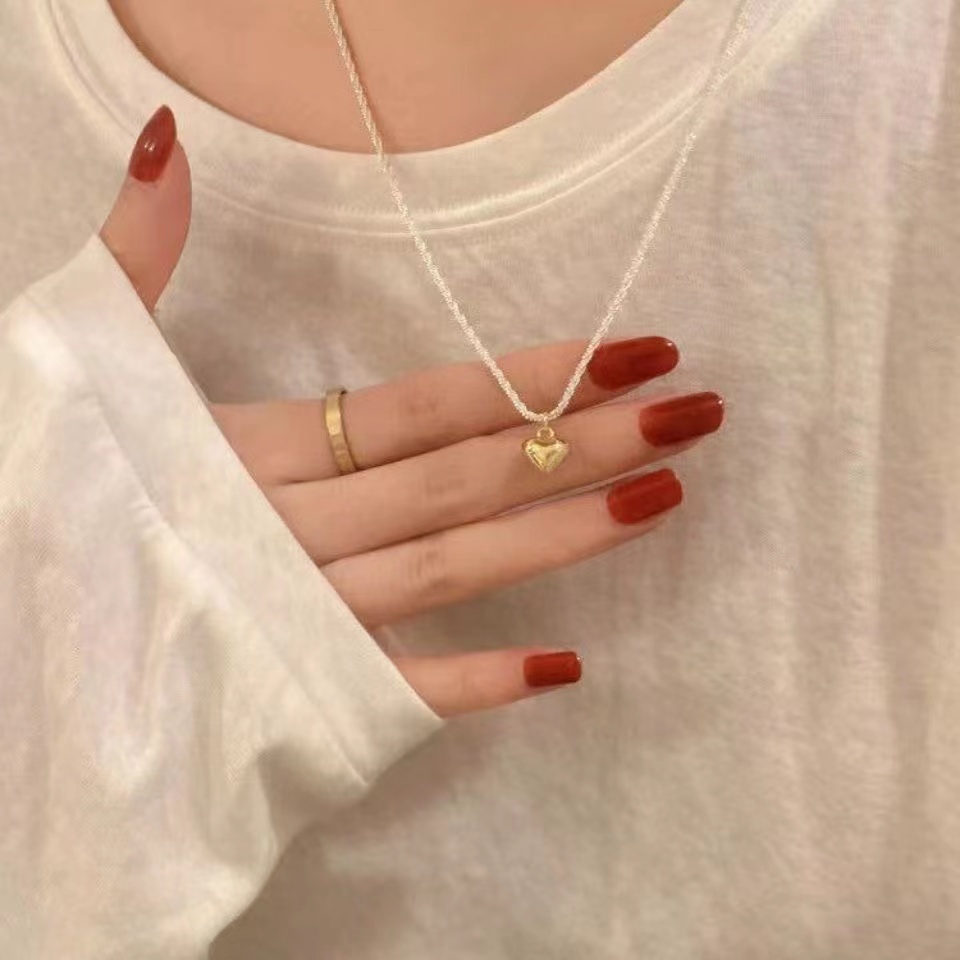 iF YOU Vòng cổ choker   mạ bạc đính ngọc trai hình trái tim thanh lịch cho nữ