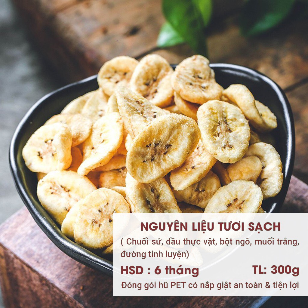 Chuối sấy khô giòn rụm 300G KIKIFOOD, đồ ăn vặt Việt Nam an toàn vệ sinh thực phẩm