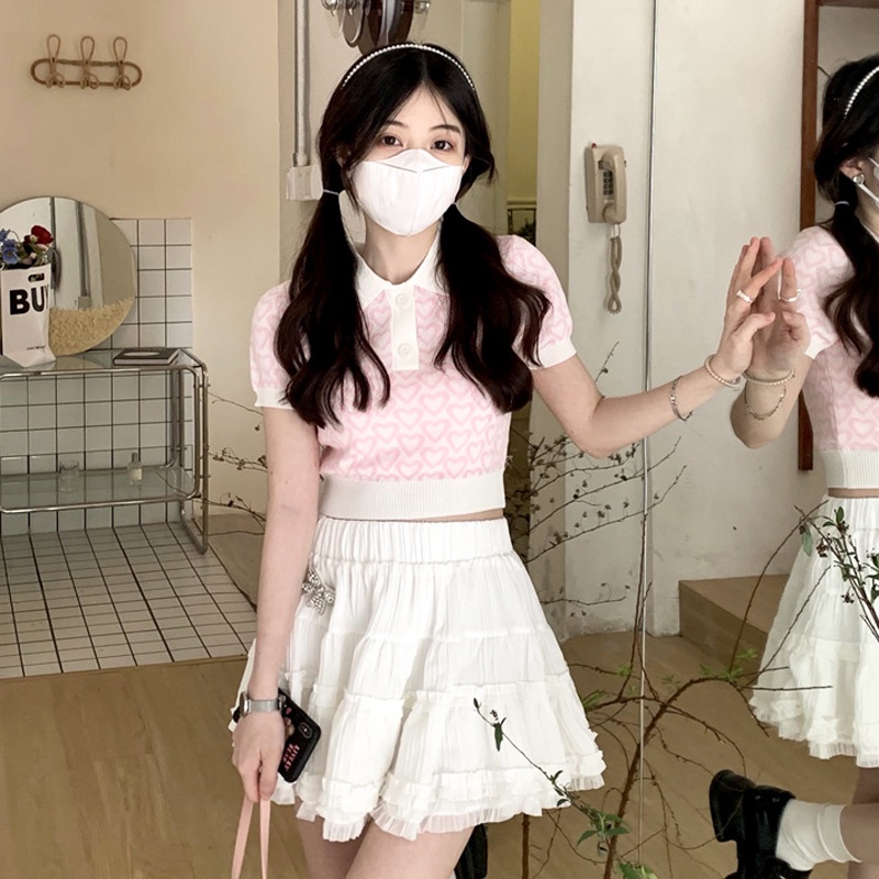 🌈Áo Croptop Dệt Kim Tay Ngắn Cổ Polo Dáng Ôm Thời Trang Mùa Hè Quyến Rũ Cho Nữ