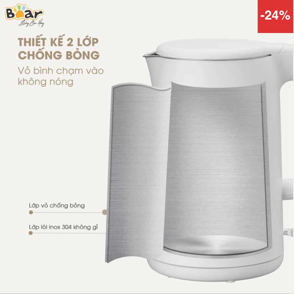 Ấm đun nước siêu tốc Bear ZDH-B15T1, dung tích 1.5L / Bear ZDH-Q17B1 , 1.7 LÍT