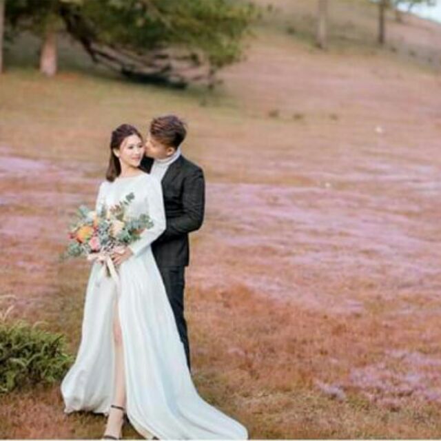 (free chỉnh sửa váy) có Size to dạ hội cưới phi trắng tay dài xẻ tà váy cưới cô dâu trắng chụp hình cưới Hàn Quốc | BigBuy360 - bigbuy360.vn