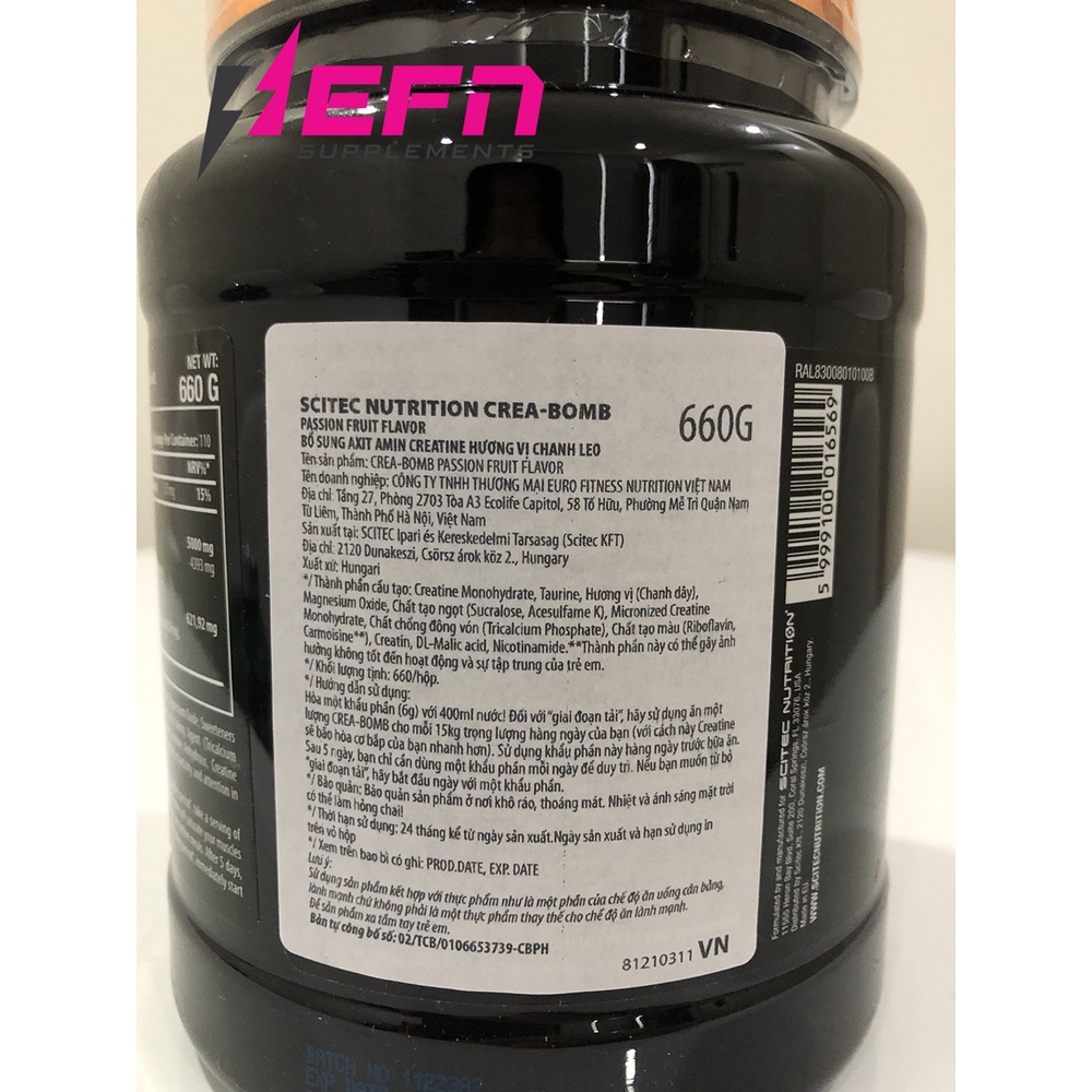 Creatine Creabomb Scitec Nutritrion Tăng Sức Mạnh Tăng Cơ Nạc SCITEC NUTRITION 660g - Chính Hãng