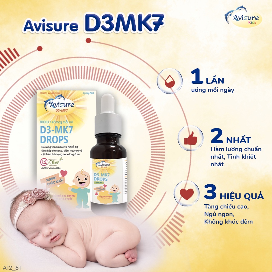 Combo Avisure D3MK7 và Avisure DHA smart kid hỗ trợ bé cao lớn, thông minh, mắt sáng