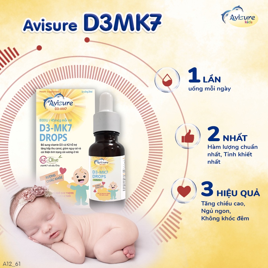 Tích điểm - Bộ ba Avisure D3MK7, DHA, Safoli Drop bổ sung D3, DHA, Sắt tinh khiết, tự nhiên cho bé