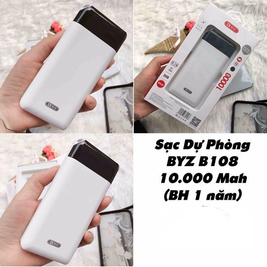 Sạc Dự Phòng BYZ B108 Dung Lượng 10000mah 2 Cổng Sạc Nhanh Có Đèn Báo % Pin