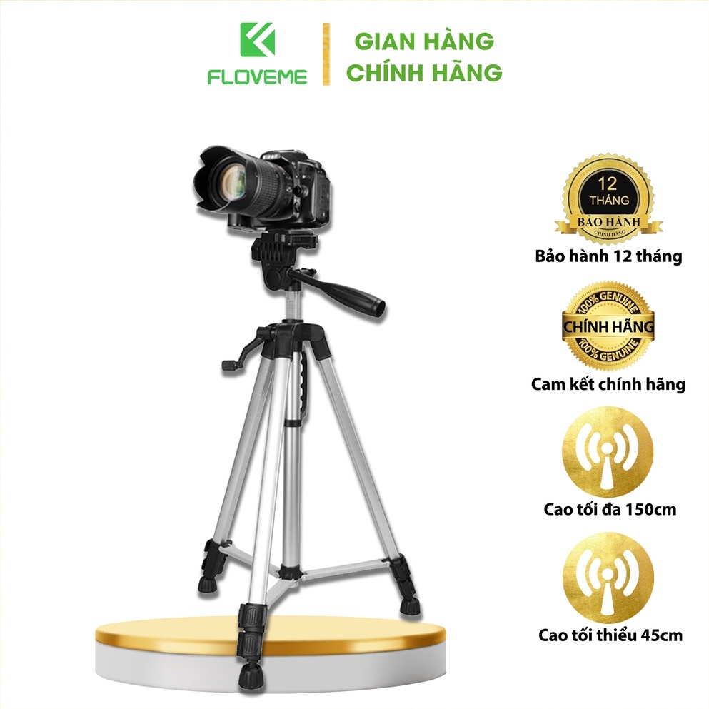 Gậy 3 Chân Máy Ảnh Chụp Hình Selfie Tự Sướng Tripod Floveme - 3366 cao 150cm Kèm Giá Đở Điện Thoại &amp; Máy Ảnh