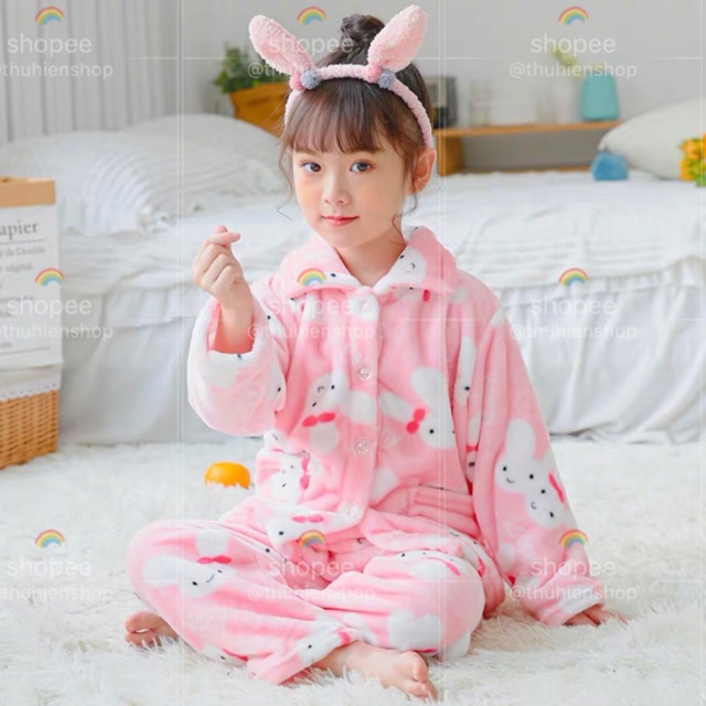 ẢHH THÂT BỘ ĐỒ NỈ NHUNG ẤM BÉ GÁI | PIJAMA MÙA ĐÔNG BÉ GÁI ĐƯỜNG MAY ĐẸP