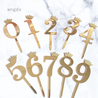 0- 9 Numbers Cake Toppers Happy Birthday Cute Crown Number Cake Flag Acrylic Cupcake Topper Cake Decoration Topper