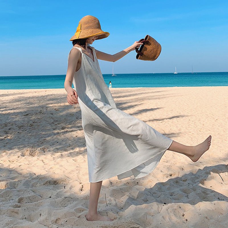 Váy Nữ 2 Dây Chất Đũi Dáng Maxi Hàng Quảng Châu M3121 | BigBuy360 - bigbuy360.vn