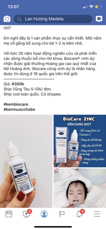 Kẽm nước Biocare số 1 UK