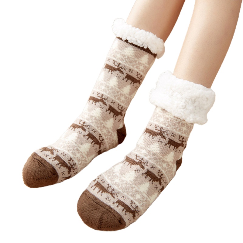 Youyo Vớ Dệt Kim Vải Lông Cừu Nhân Tạo Lót Sàn Chống Trượt Hình Tuần Lộc Giáng Sinh Ấm Áp Mùa Đông Cho Nữ Ho