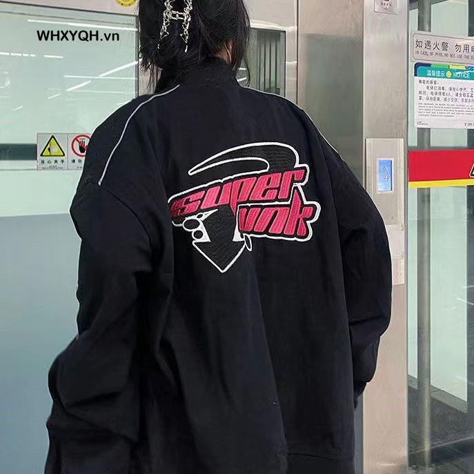 Áo Khoác Bóng Chày Dáng Rộng Cài Khuy In Họa Tiết Phong Cách Mỹ Kiểu Mới