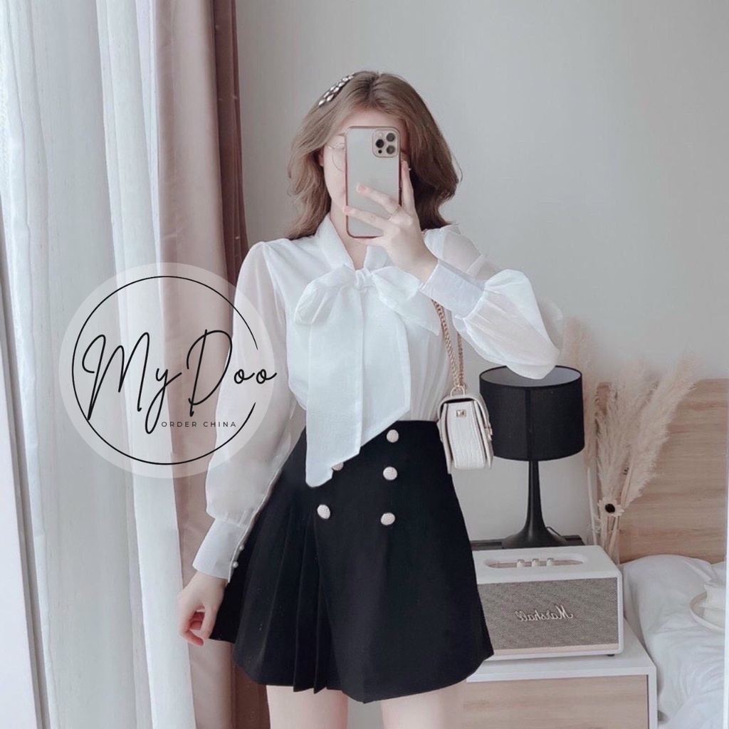 [HÀNG LOẠI I]Áo sơ mi tay bồng cổ nơ khuy ngọc tiểu thư nhiều màu sắc SMB01 | BigBuy360 - bigbuy360.vn