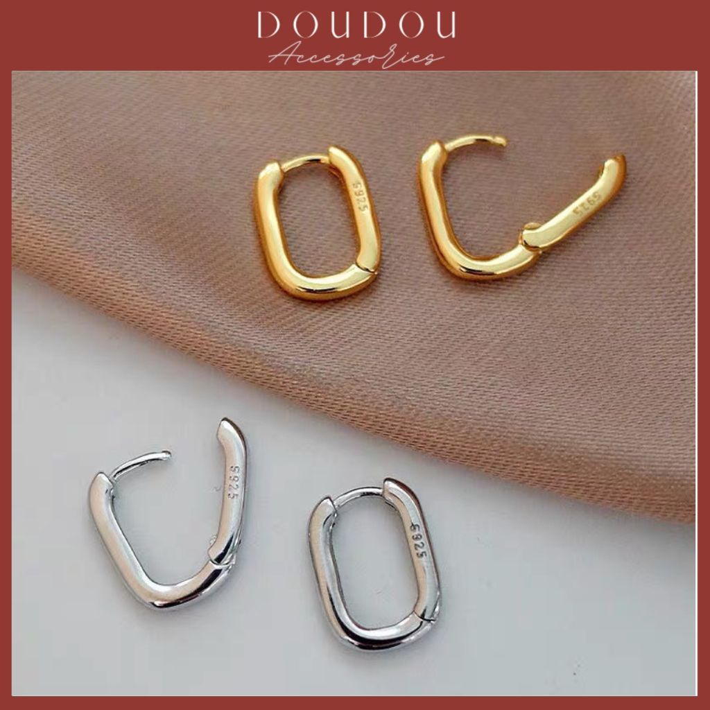 Bông tai nữ hình chữ nhật DOUDOU Khuyên tai nữ phong cách Hàn Quốc cá tính mạ vàng 14k thời trang EH005