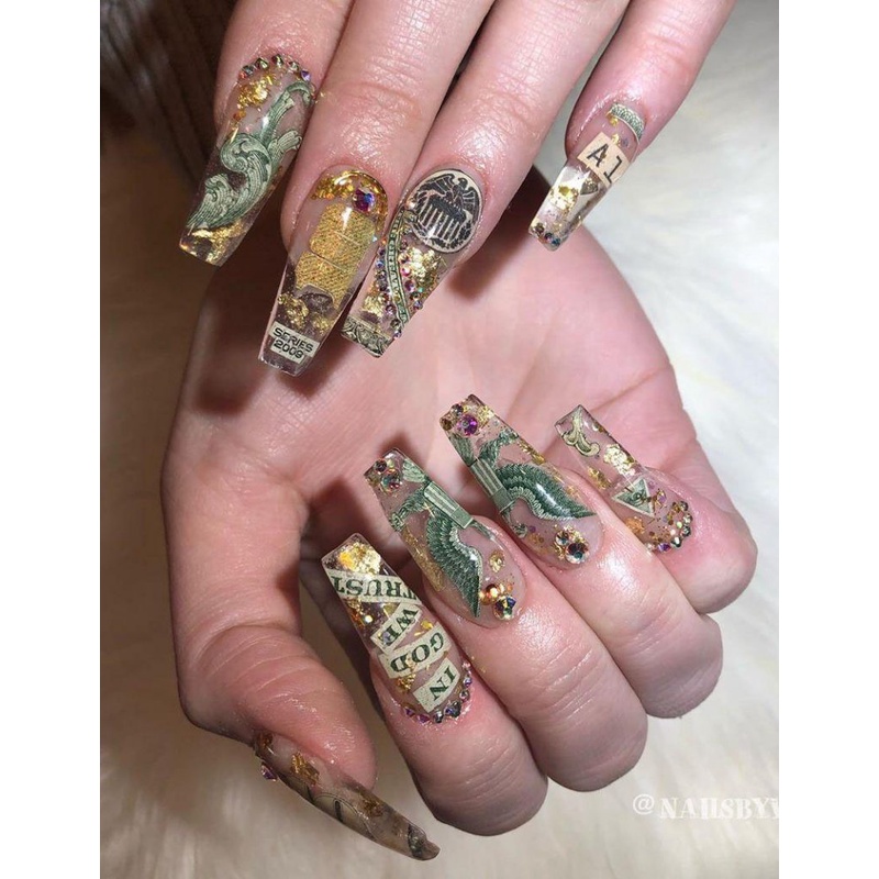 Set 20 tờ Giấy ẩn gel hình tờ đô_ Đô la nail ẩn móng tay gel, bột