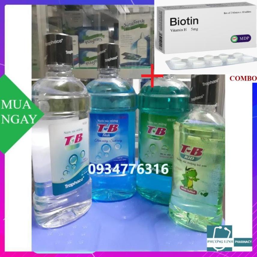 Combo Biotin 5mg+ Nước Súc Miệng T - B 500ml