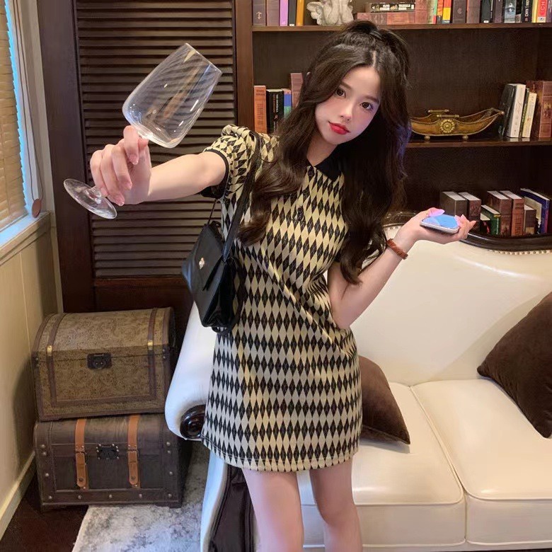 Đầm PERTY dáng chữ A ôm vừa vặn cổ bẻ chữ V phong cách retro thời trang mùa hè dành cho nữ