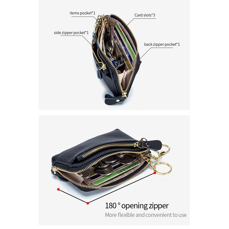 Ví Đựng Tiền Xu Bằng Da Bò Có Khóa Kéo Và Móc Treo Chìa Khóa Thời Trang Cho Nữ