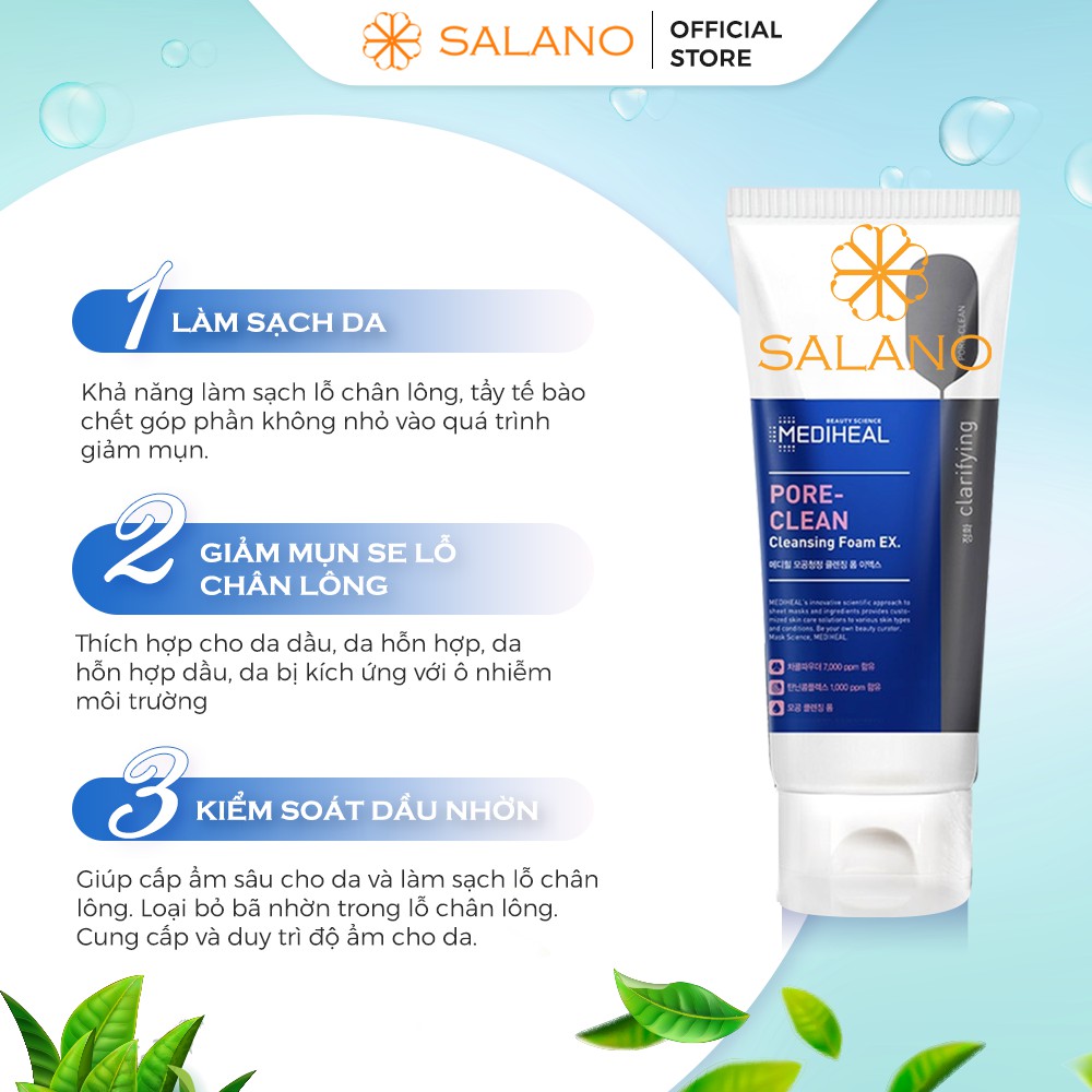 Sữa rửa mặt cho da mụn nhạy cảm than hoạt tính cấp ẩm dịu nhẹ tạo bọt MEDIHEAL SALANO RMSLN25 170ml | BigBuy360 - bigbuy360.vn