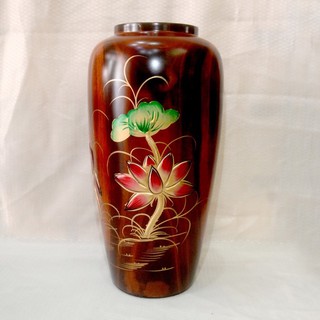 bình hoa gỗ khắc nỗi hoa sen đặt bàn thờ