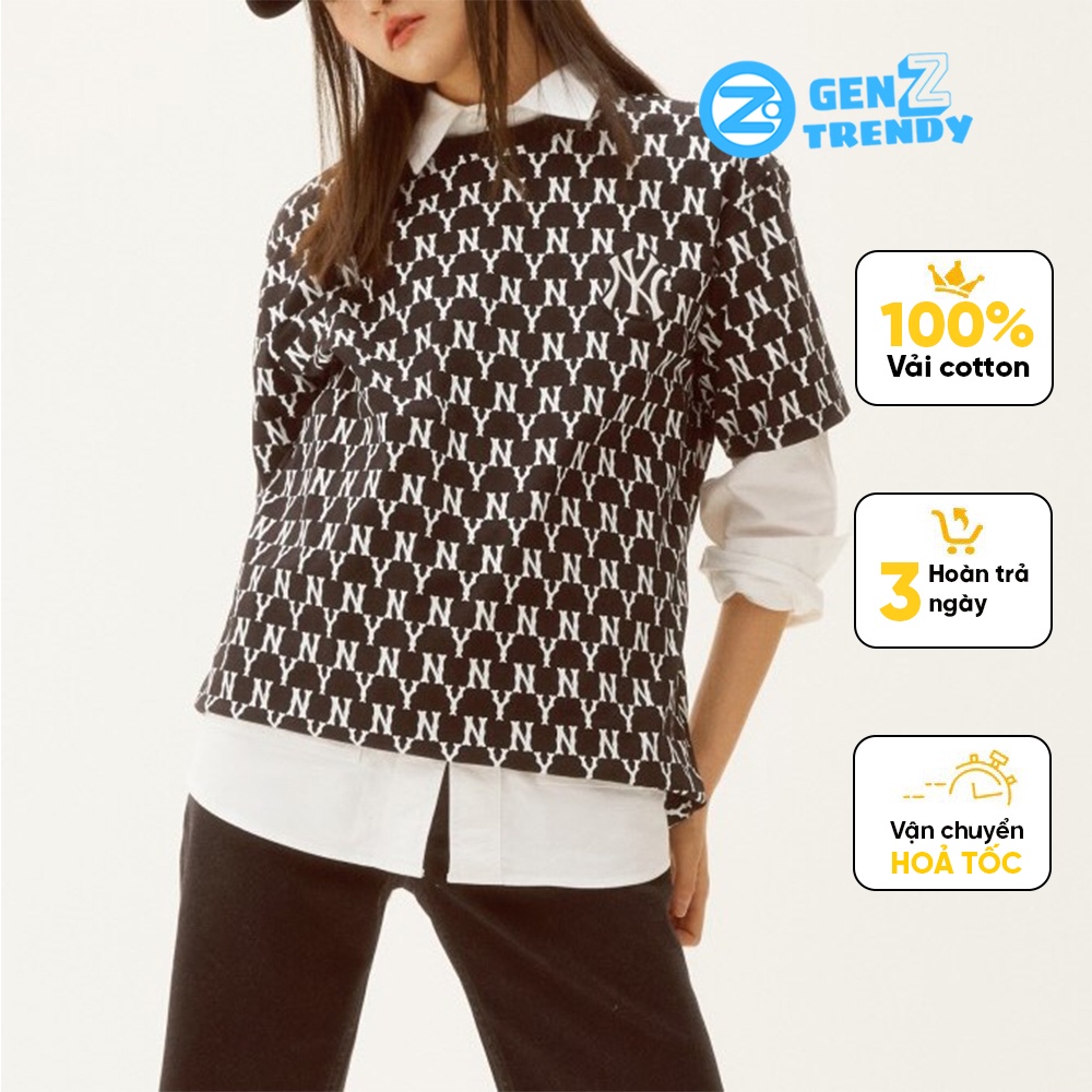 Áo thun NY monogram 100% cotton co giãn 4 chiều nam và nữ Genz Trendy