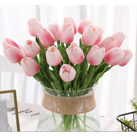 Hoa tulip giả lá xoăn Màu Décor trang trí chất liệu PU cao cấp 34 cm